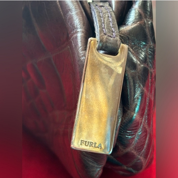 Furla eggplant Croc-Embossed Clutch - Picture 11 of 11
